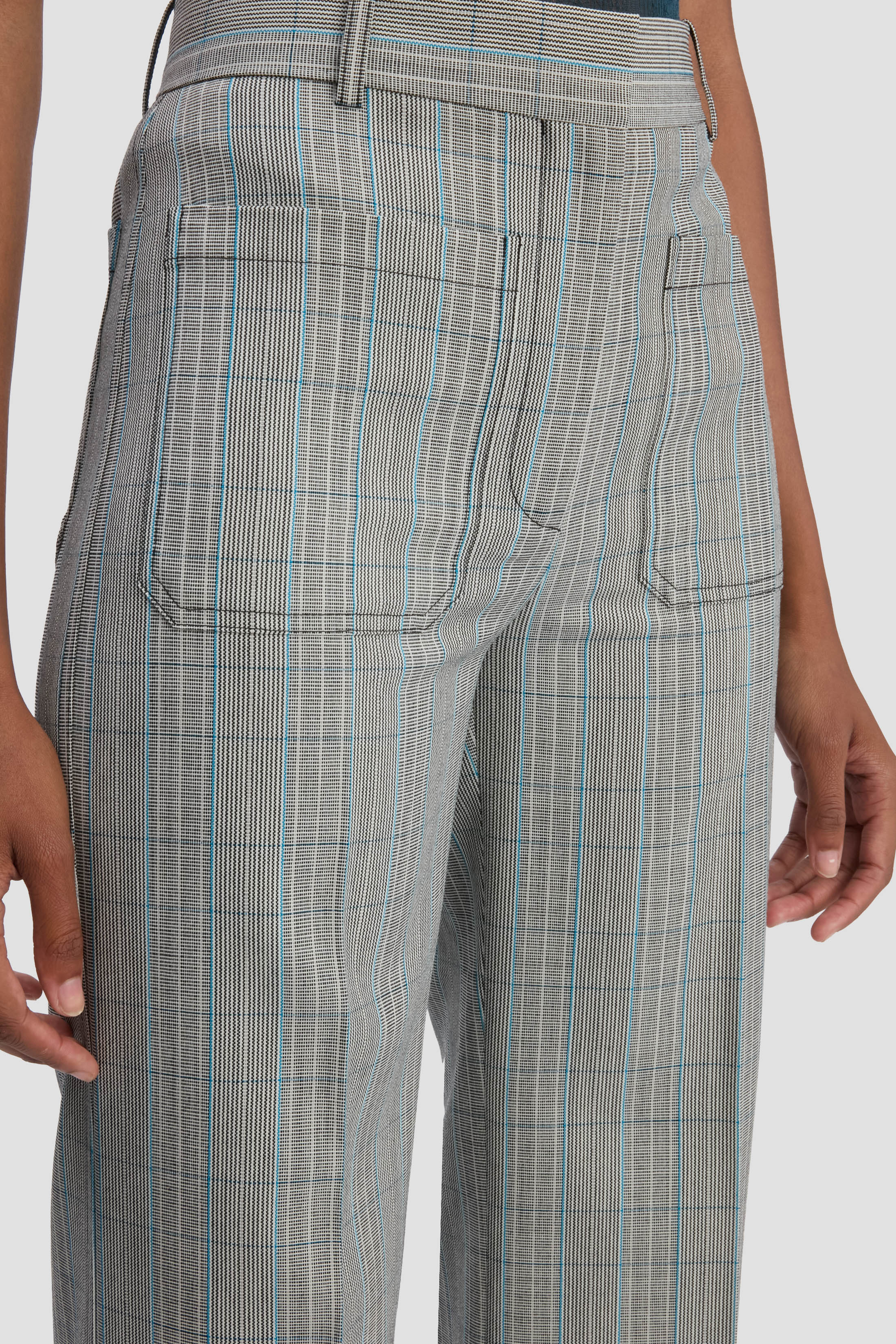 Alina Trouser In Blue-Grey Check - Image 3
