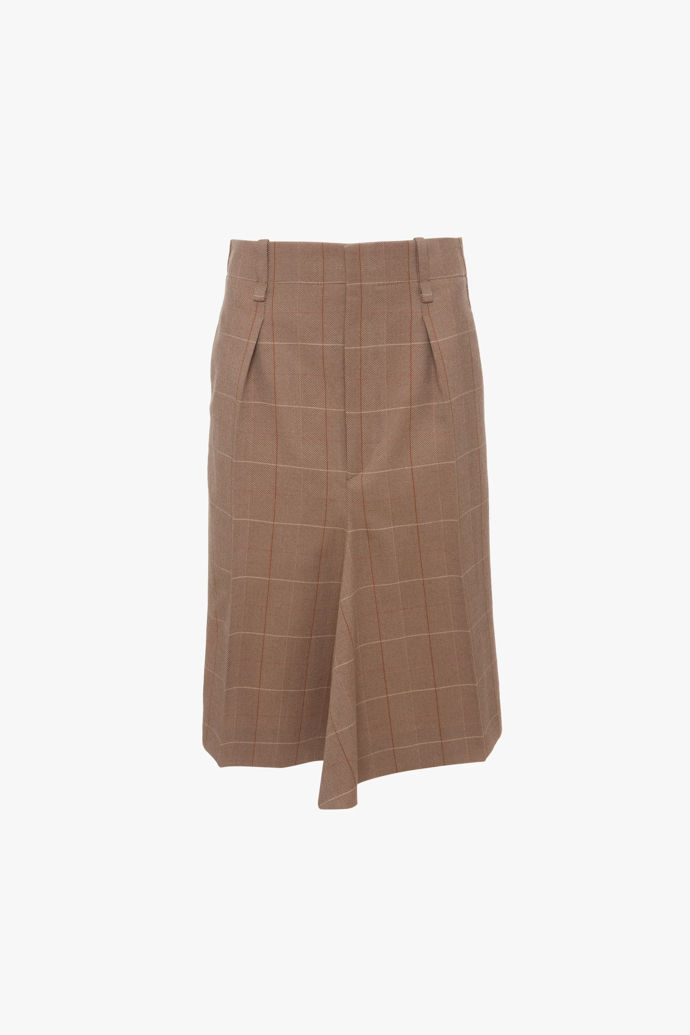 Asymmetric Tailored Skirt In Camel-Multi Check - Image 5