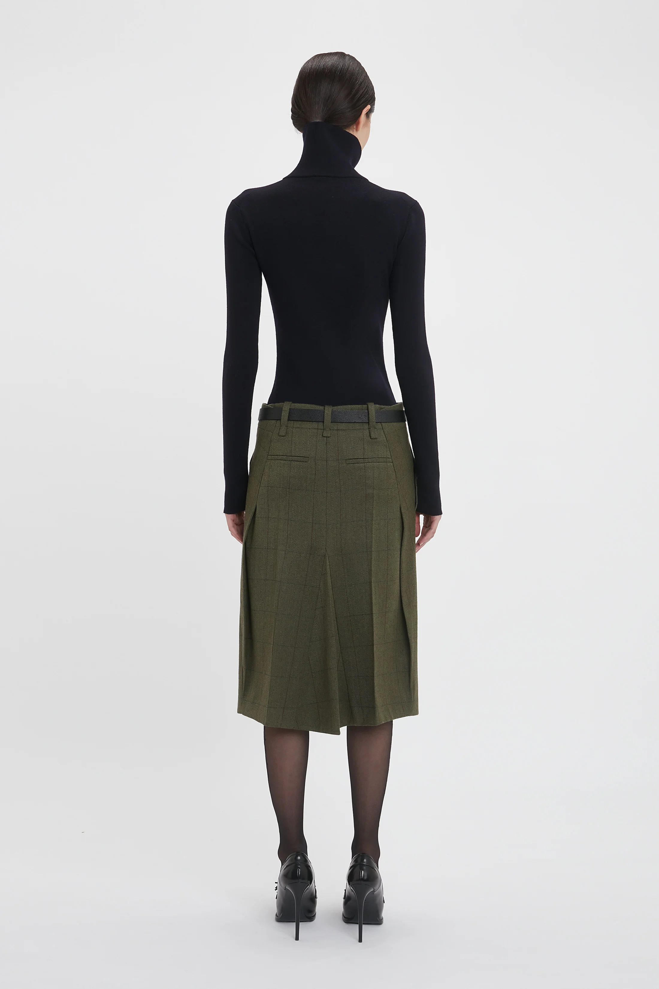 Asymmetric Tailored Skirt In Dark Fern Check - Image 3