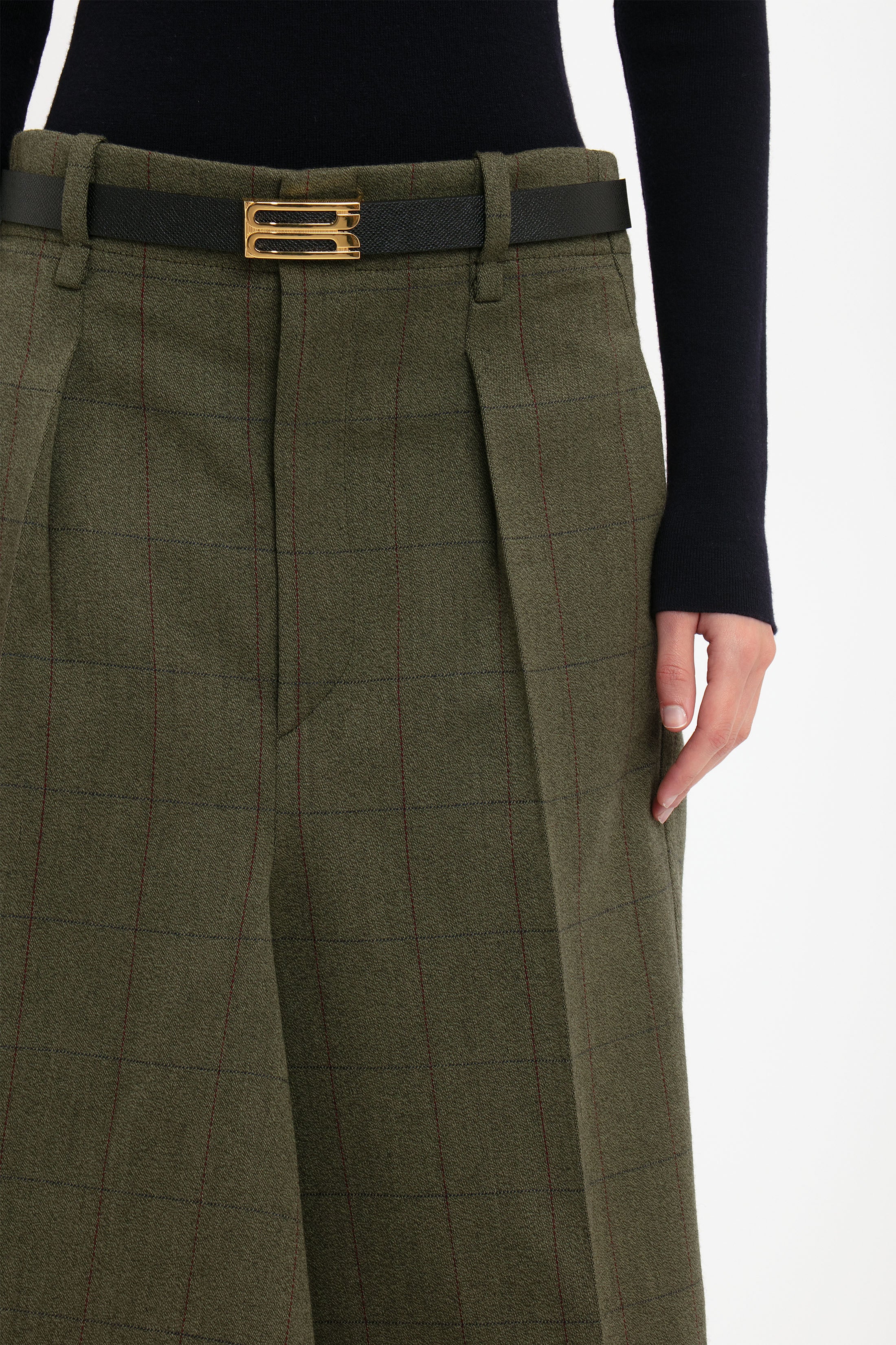 Asymmetric Tailored Skirt In Dark Fern Check - Image 4