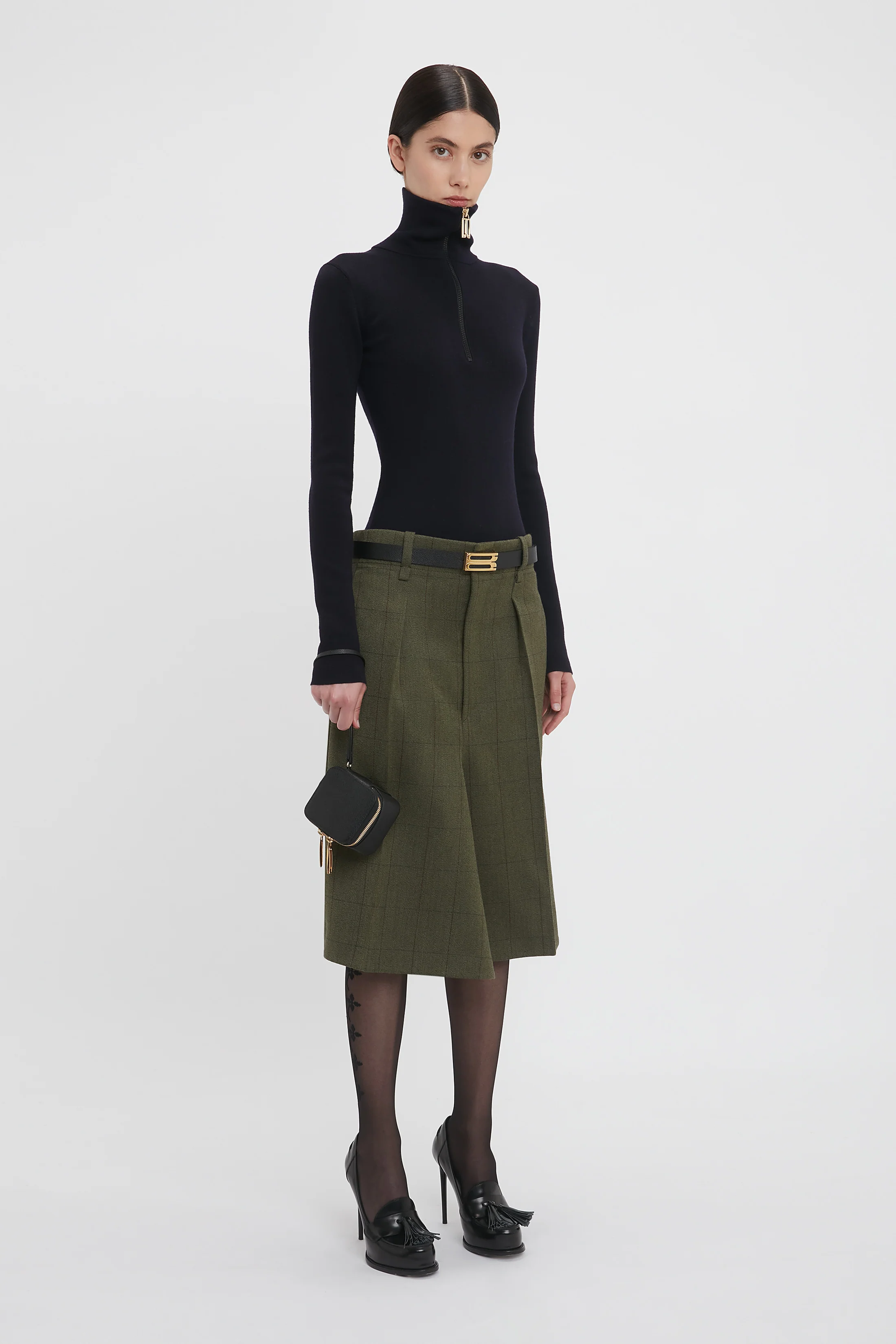 Asymmetric Tailored Skirt In Dark Fern Check - Image 5