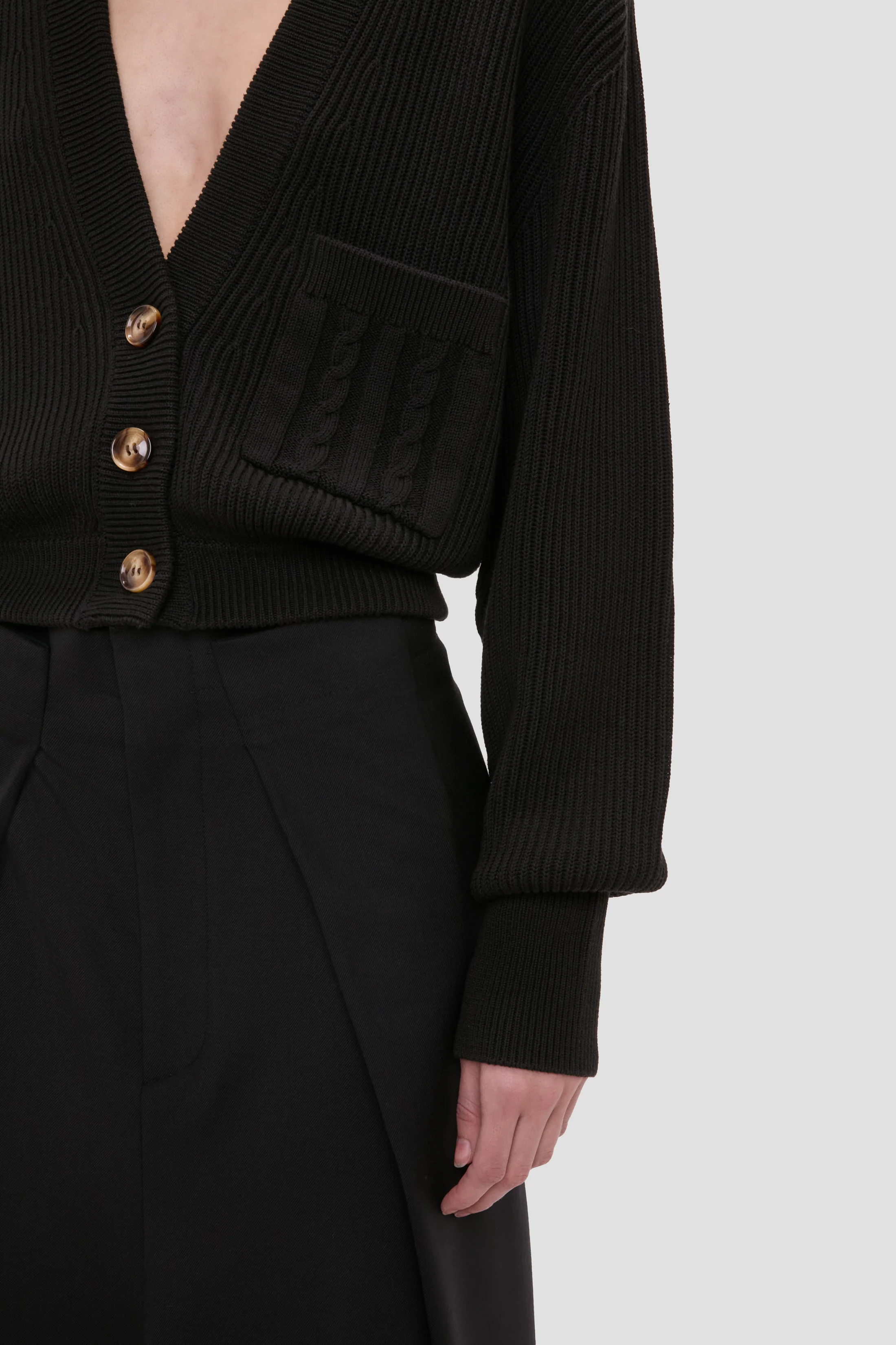 Cable Pocket Cardigan In Black - Image 3