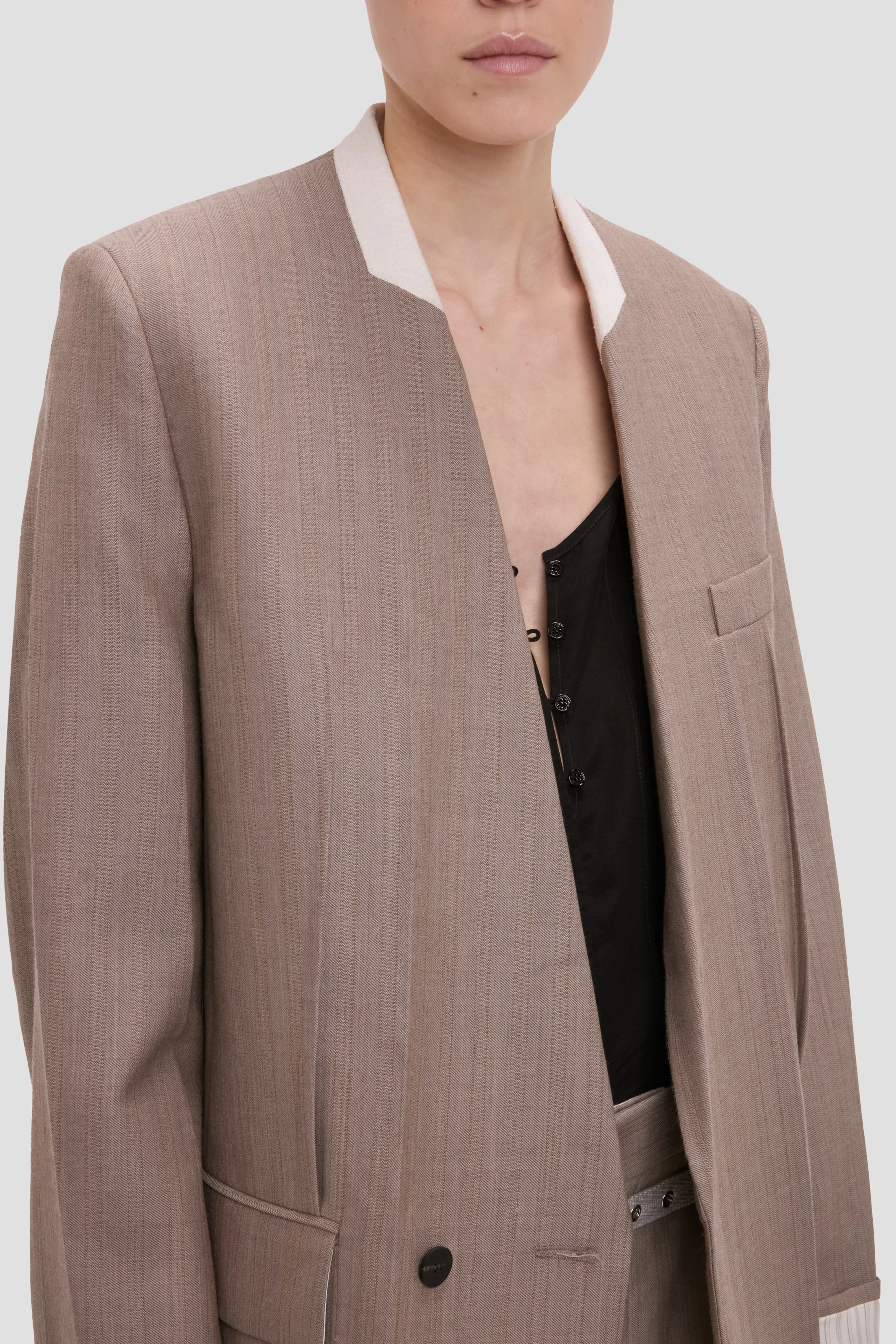 Collarless Jacket In Limestone - Image 3