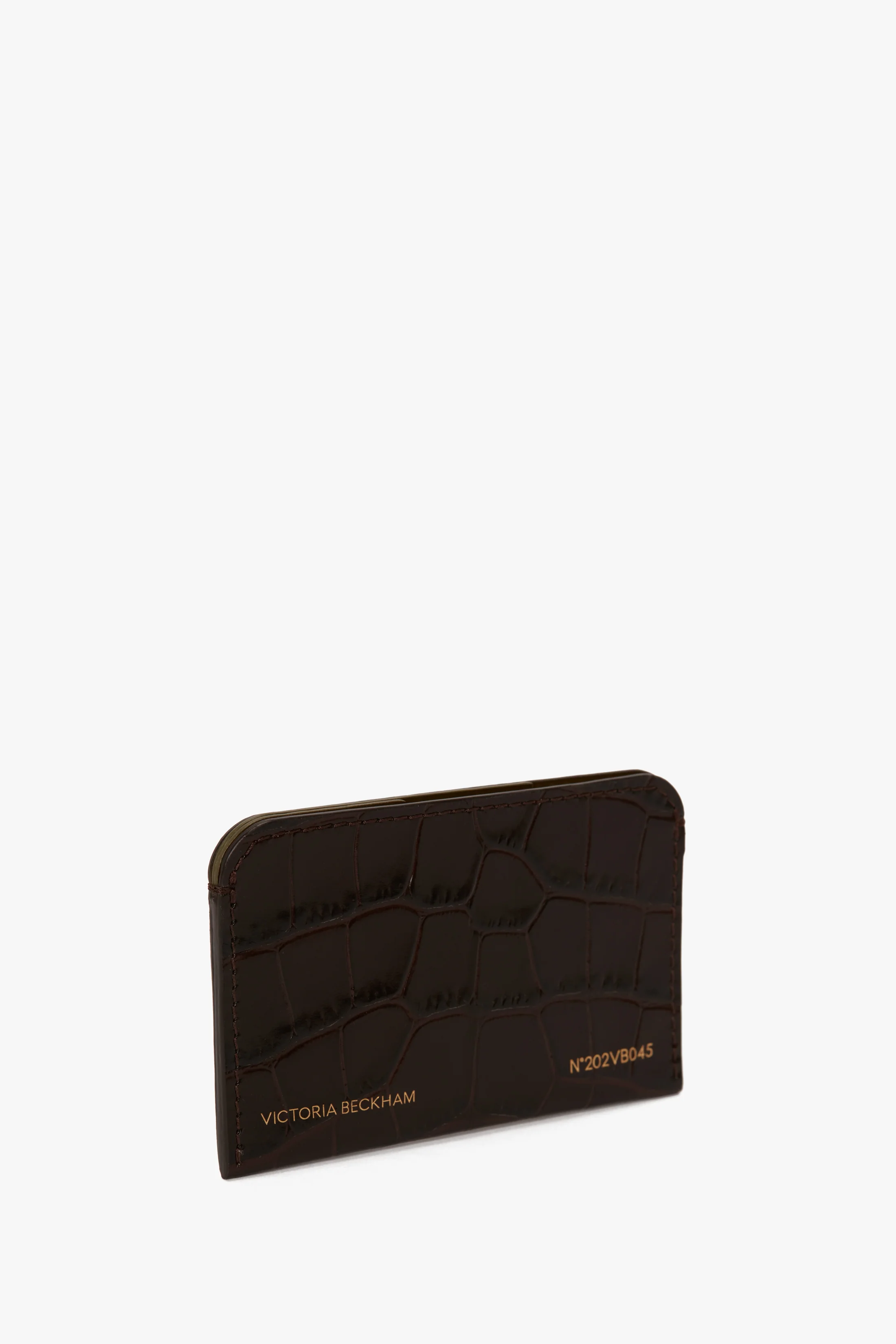 Envelope Card Holder In Espresso Croc Embossed Leather - Image 6