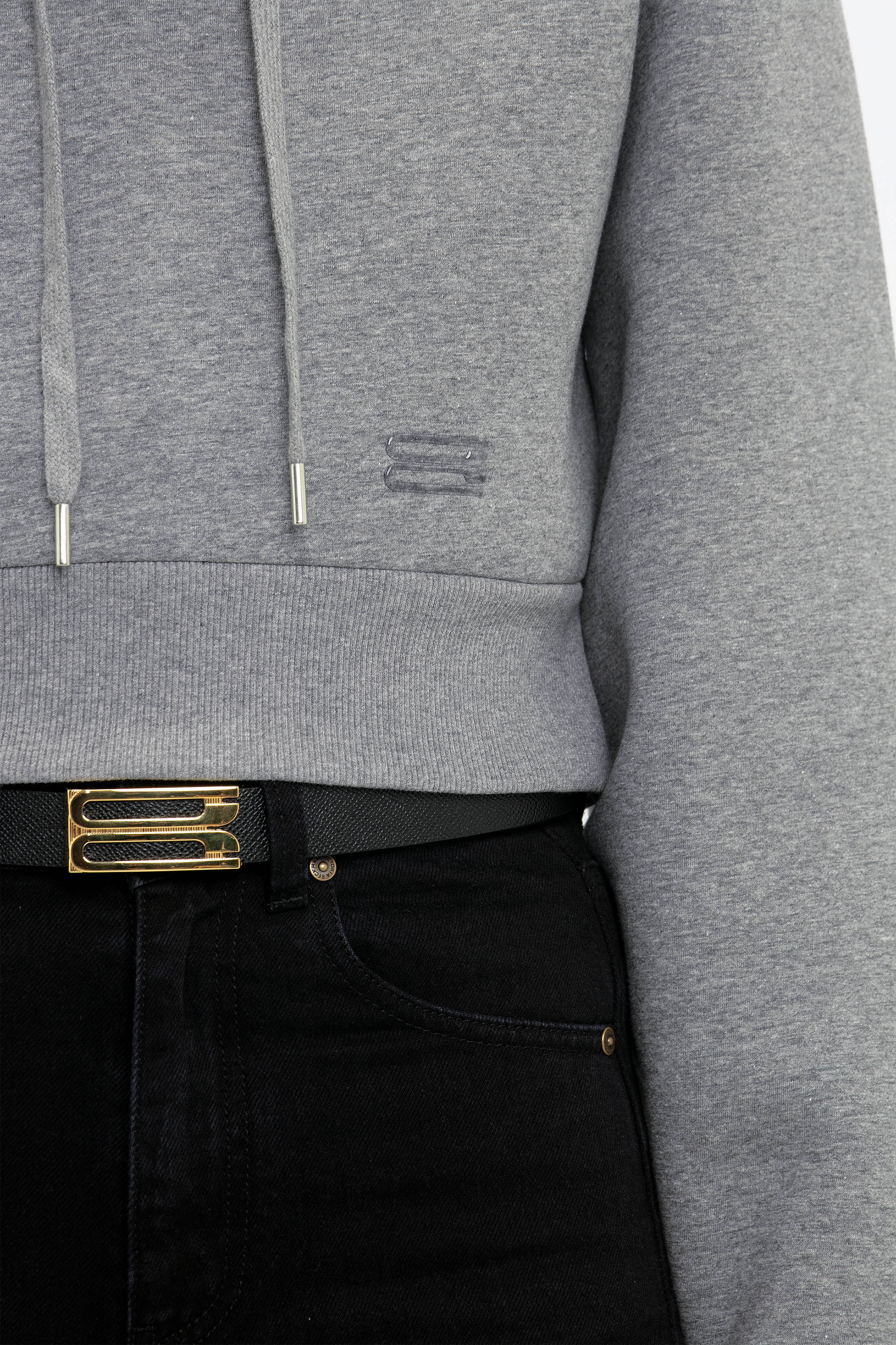 Cropped Structured Hoodie In Grey Marl - Image 4