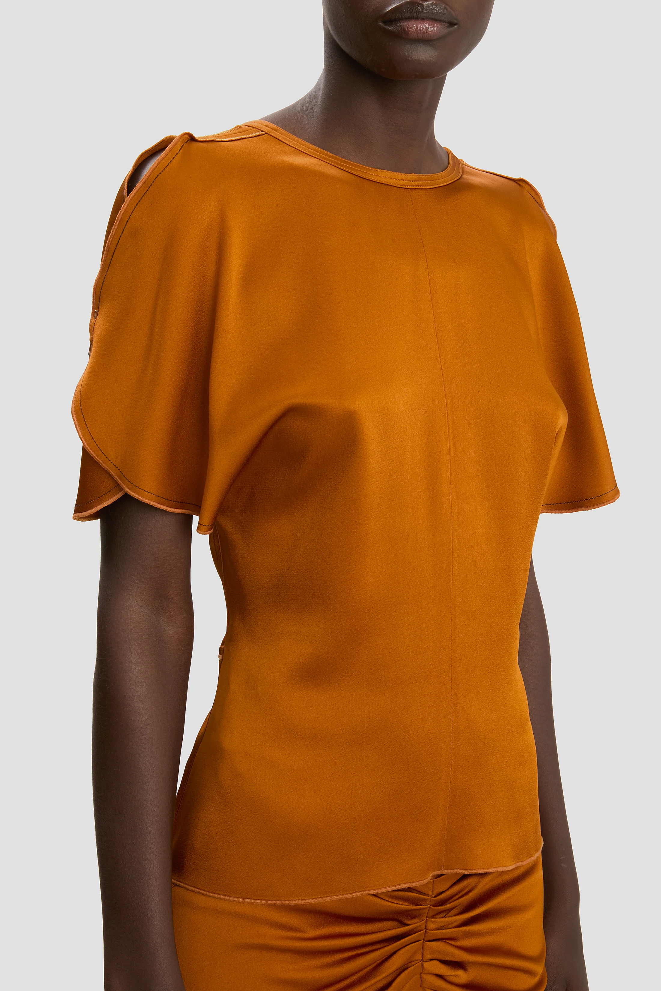 Draped Sleeve Top In Bronze - Image 3