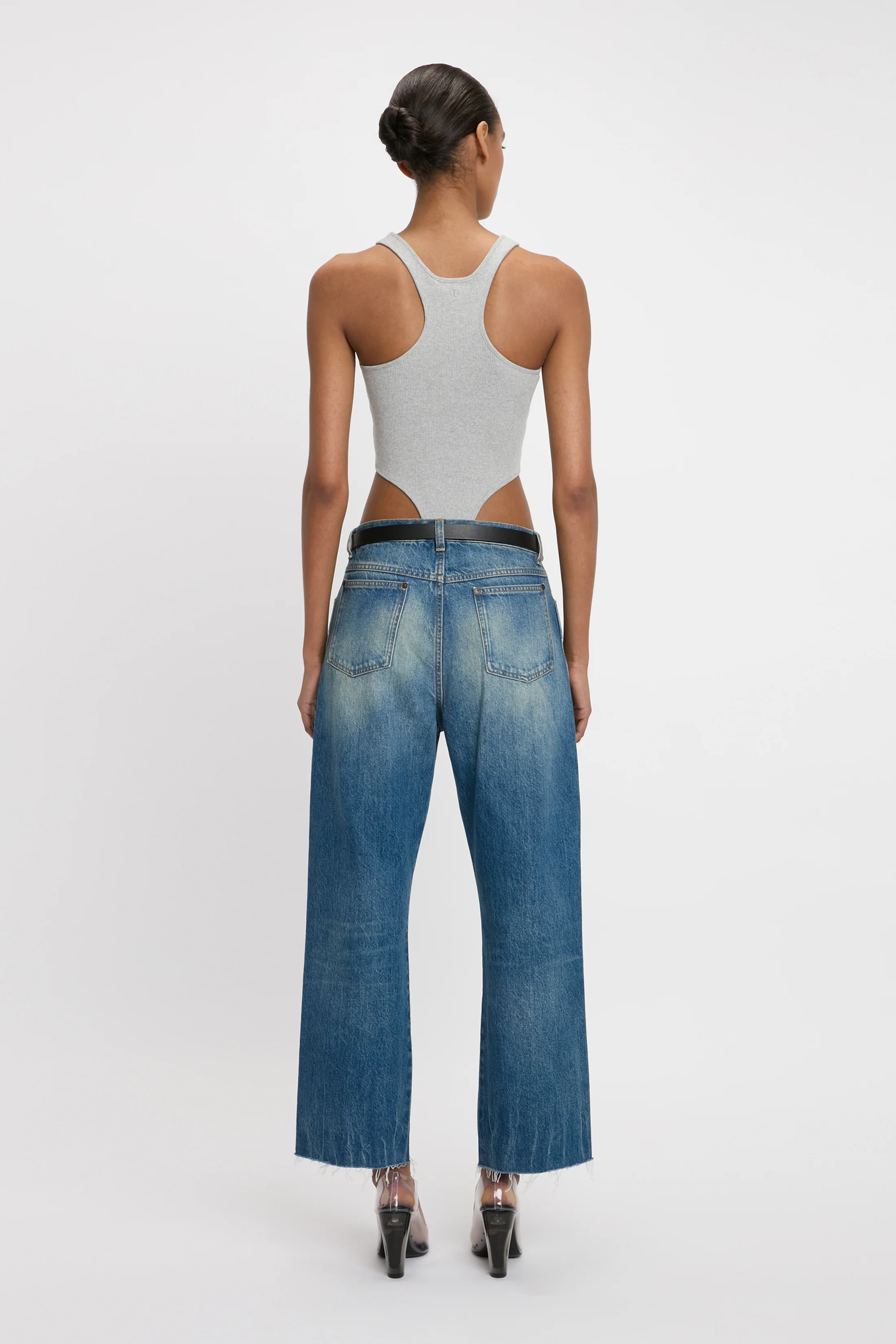 High Leg Bodysuit In Grey Marl - Image 3