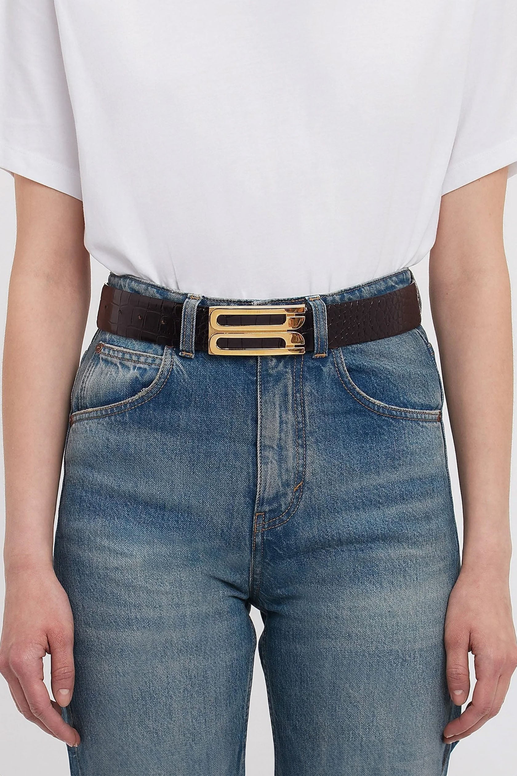 Jumbo Dorian Belt In Dark Brown Croc Embossed Leather - Image 2