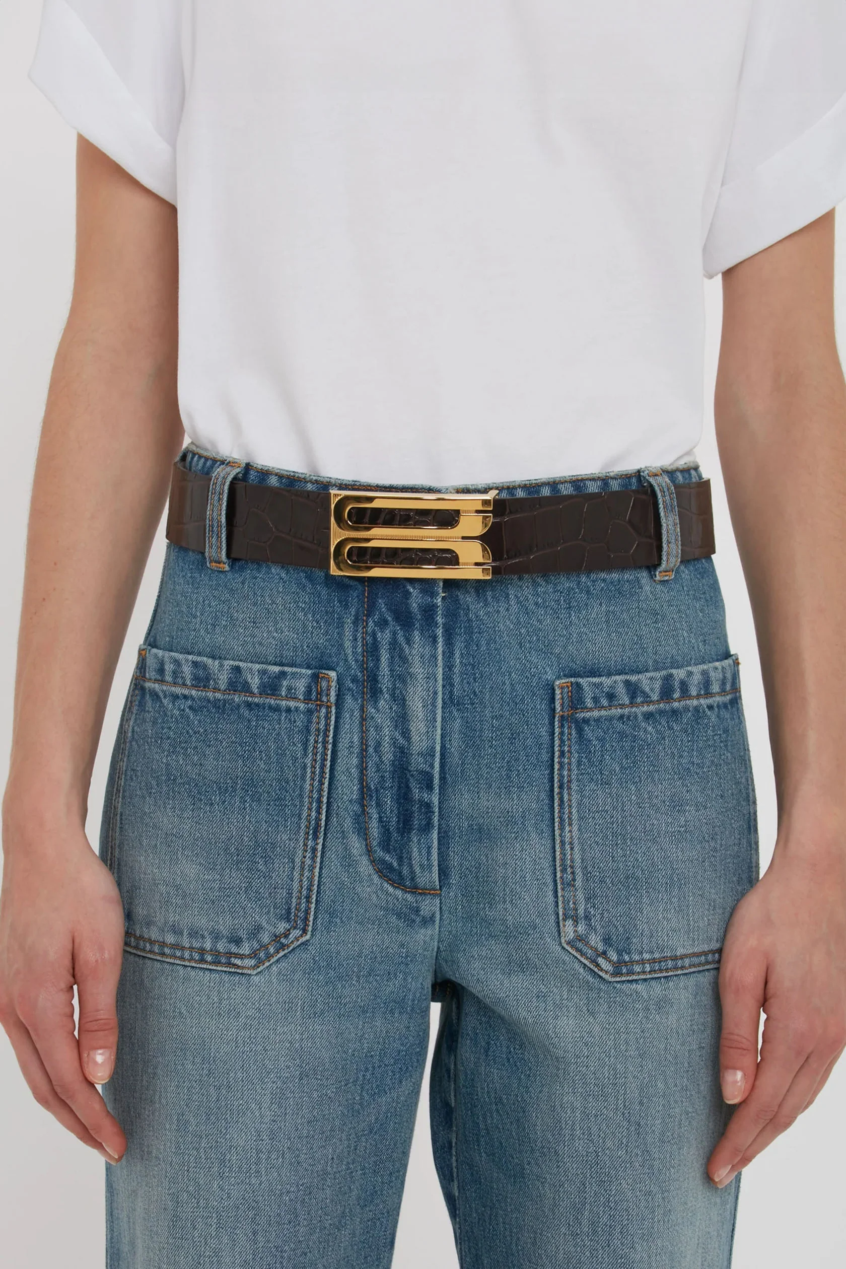 Jumbo Dorian Belt In Espresso Croc Embossed Calf Leather - Image 2