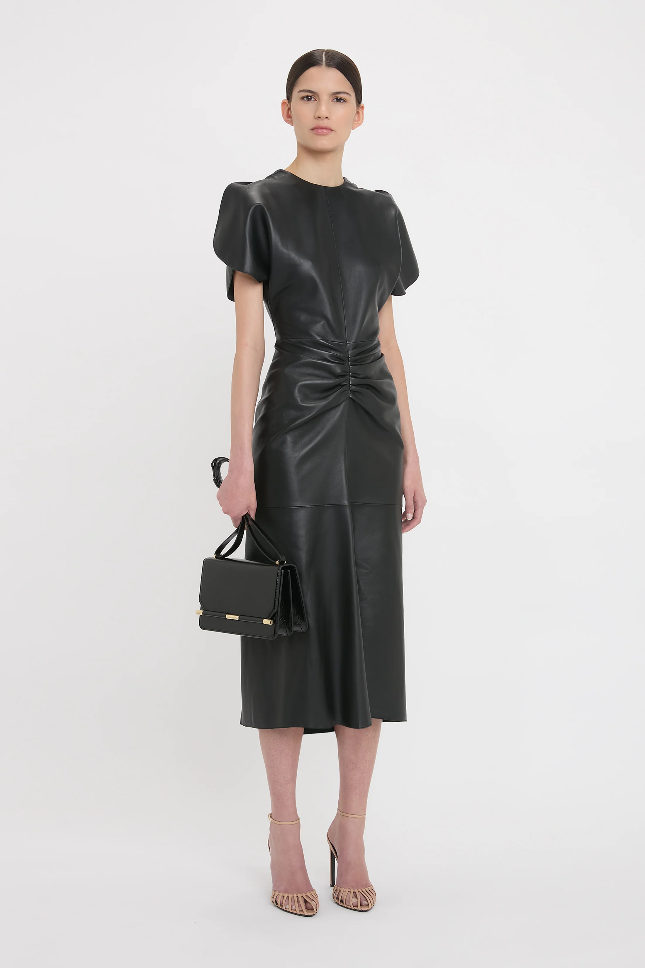 Leather Bela Midi Dress In Black - Image 2