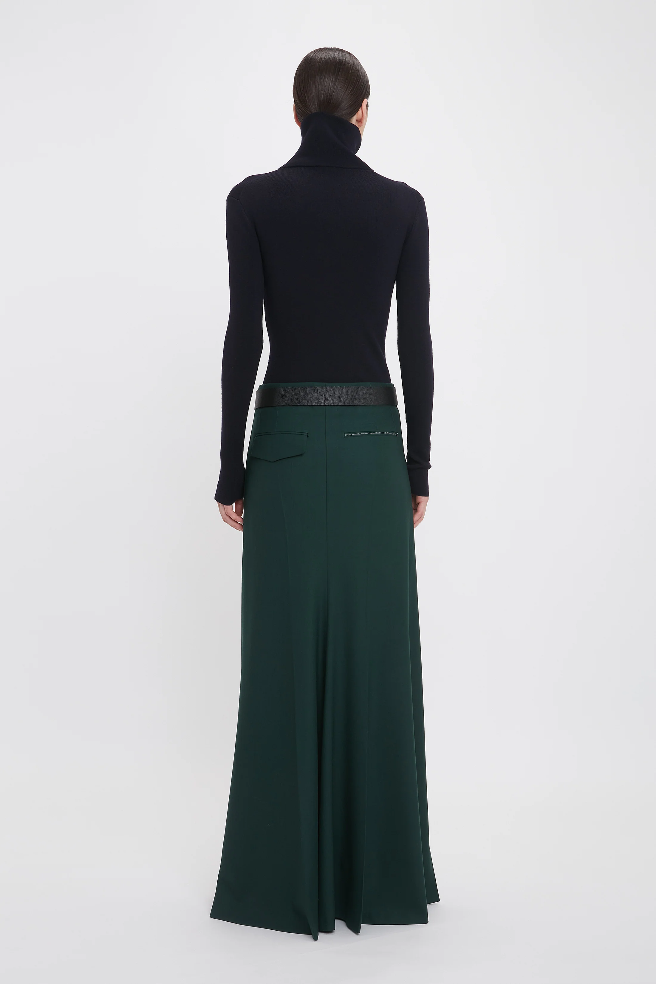 Long Asymmetric Tailored Skirt In Seaweed - Image 3