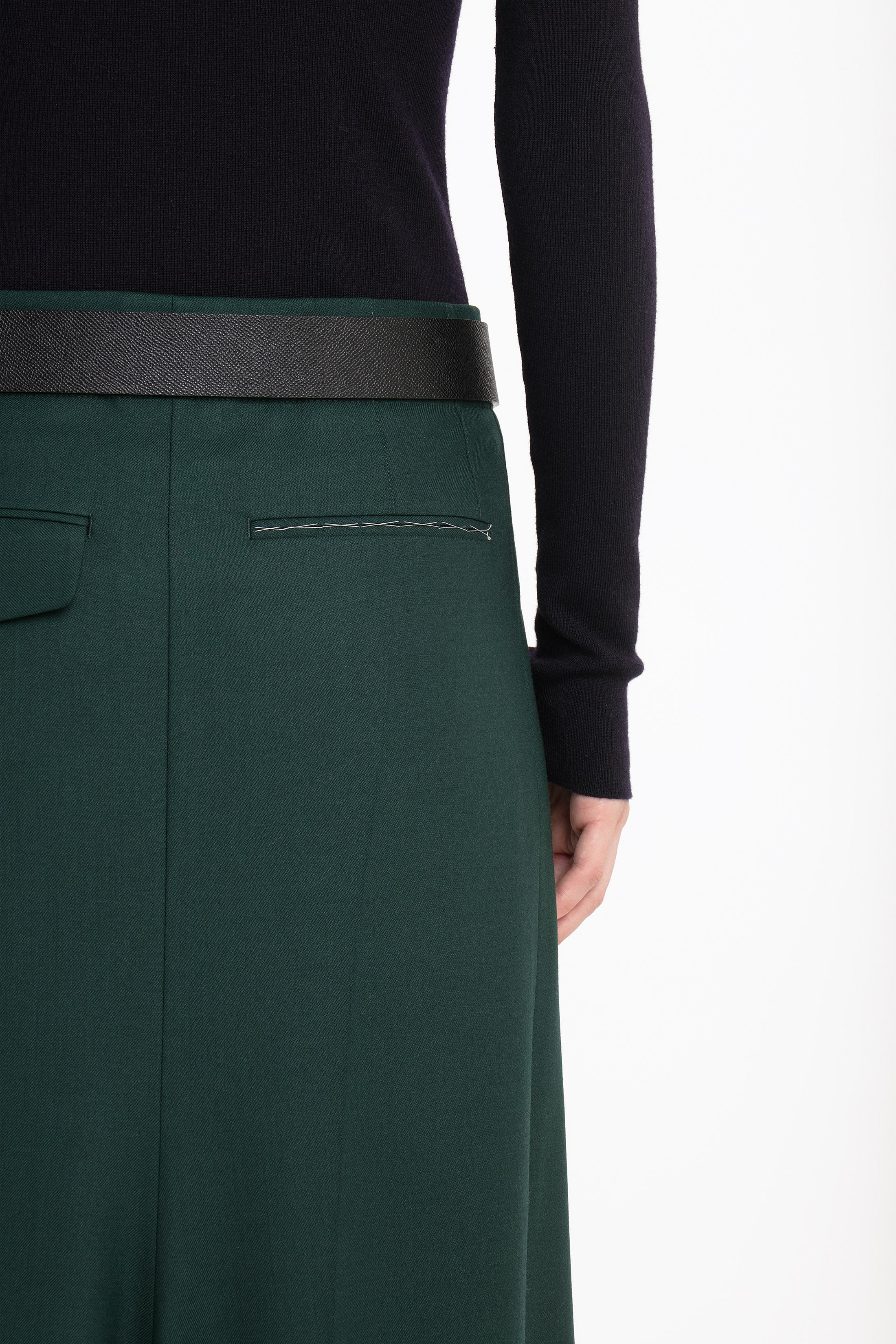Long Asymmetric Tailored Skirt In Seaweed - Image 4
