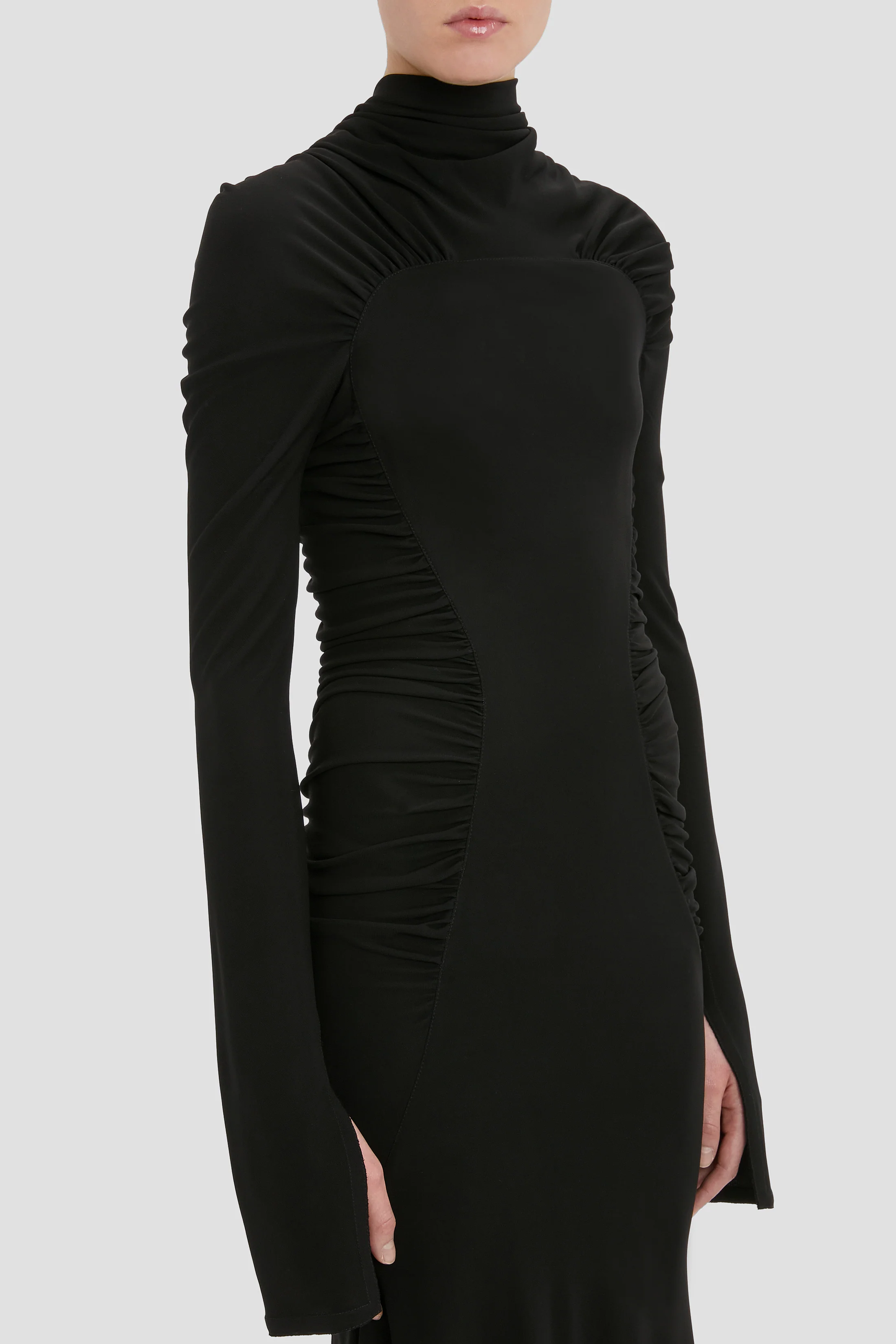 High Neck Midi Dress In Black - Image 3