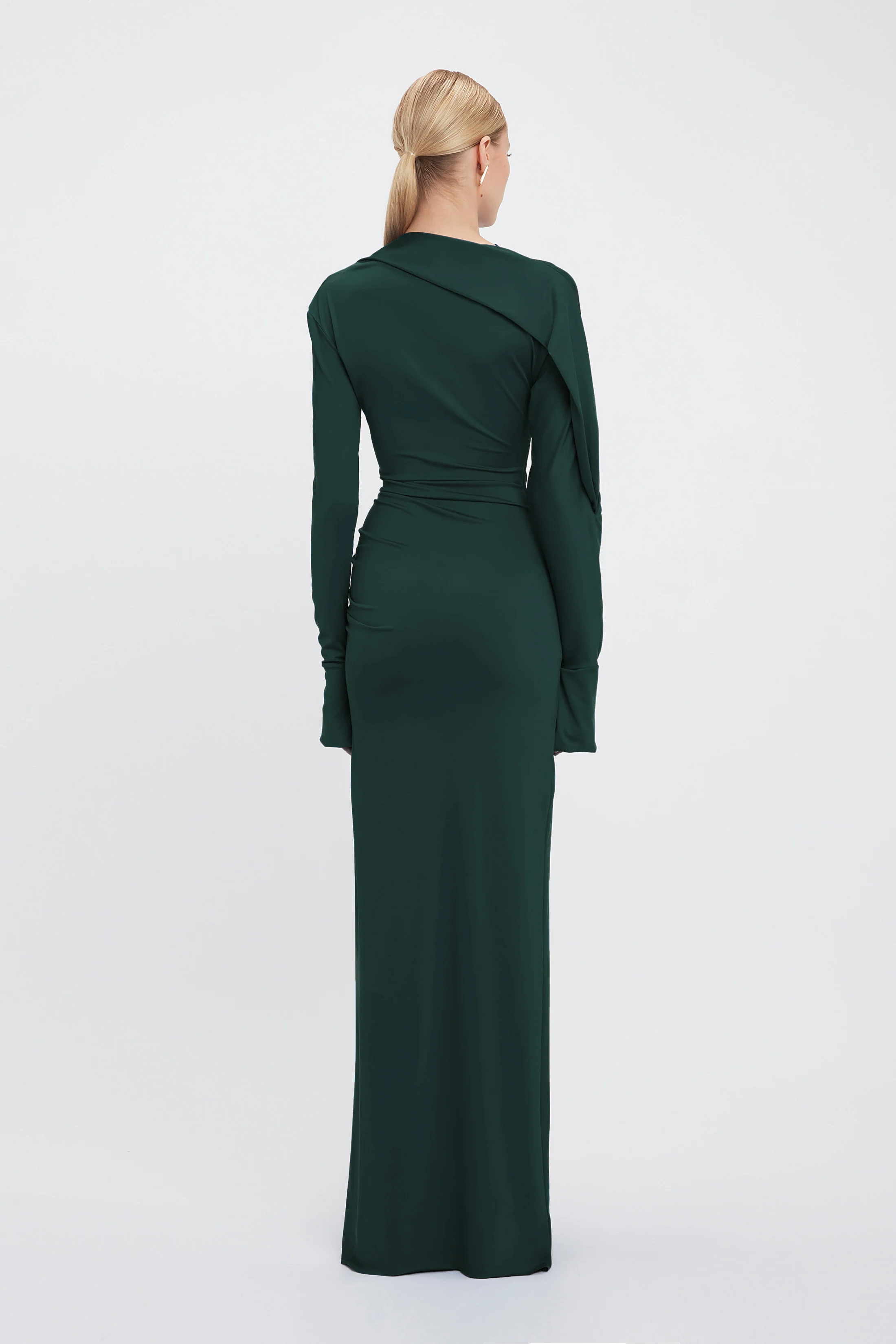 Long Sleeve Slash-Neck Jersey Floor-Length Gown In Seaweed - Image 3