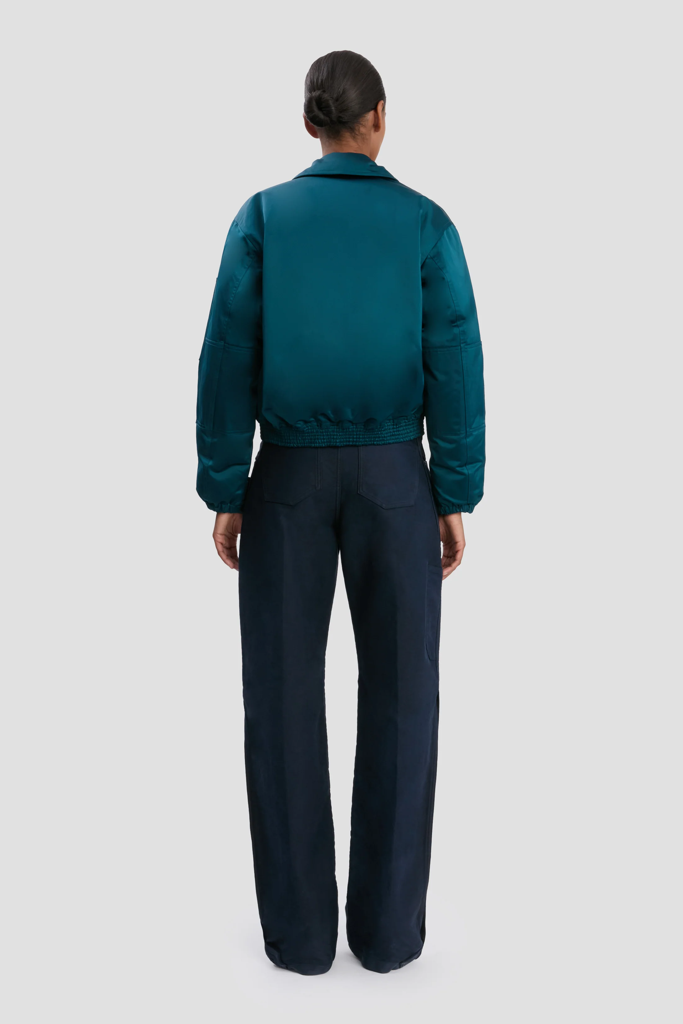 Padded Bomber Jacket In Dark Teal - Image 4