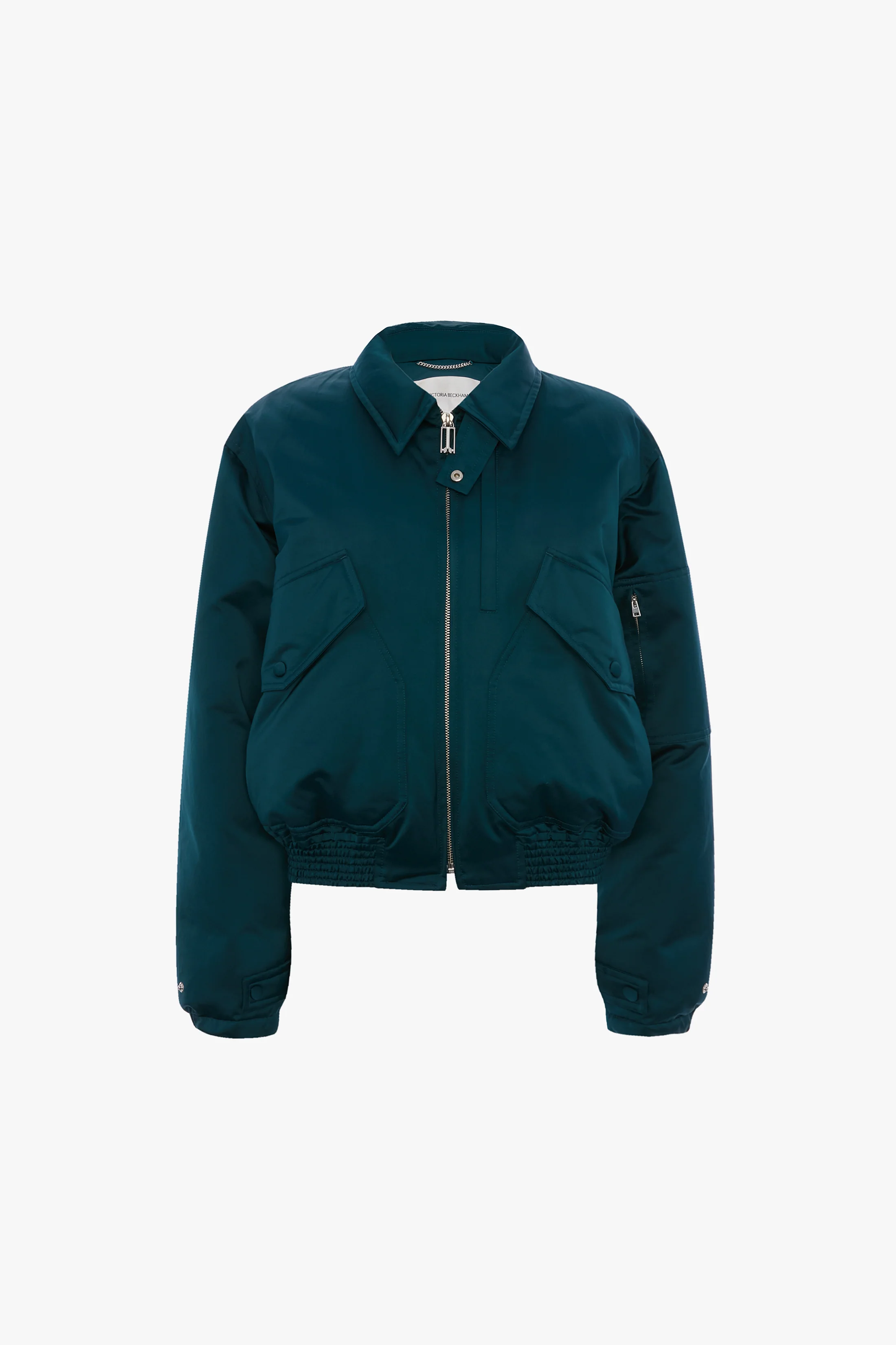 Padded Bomber Jacket In Dark Teal - Image 6