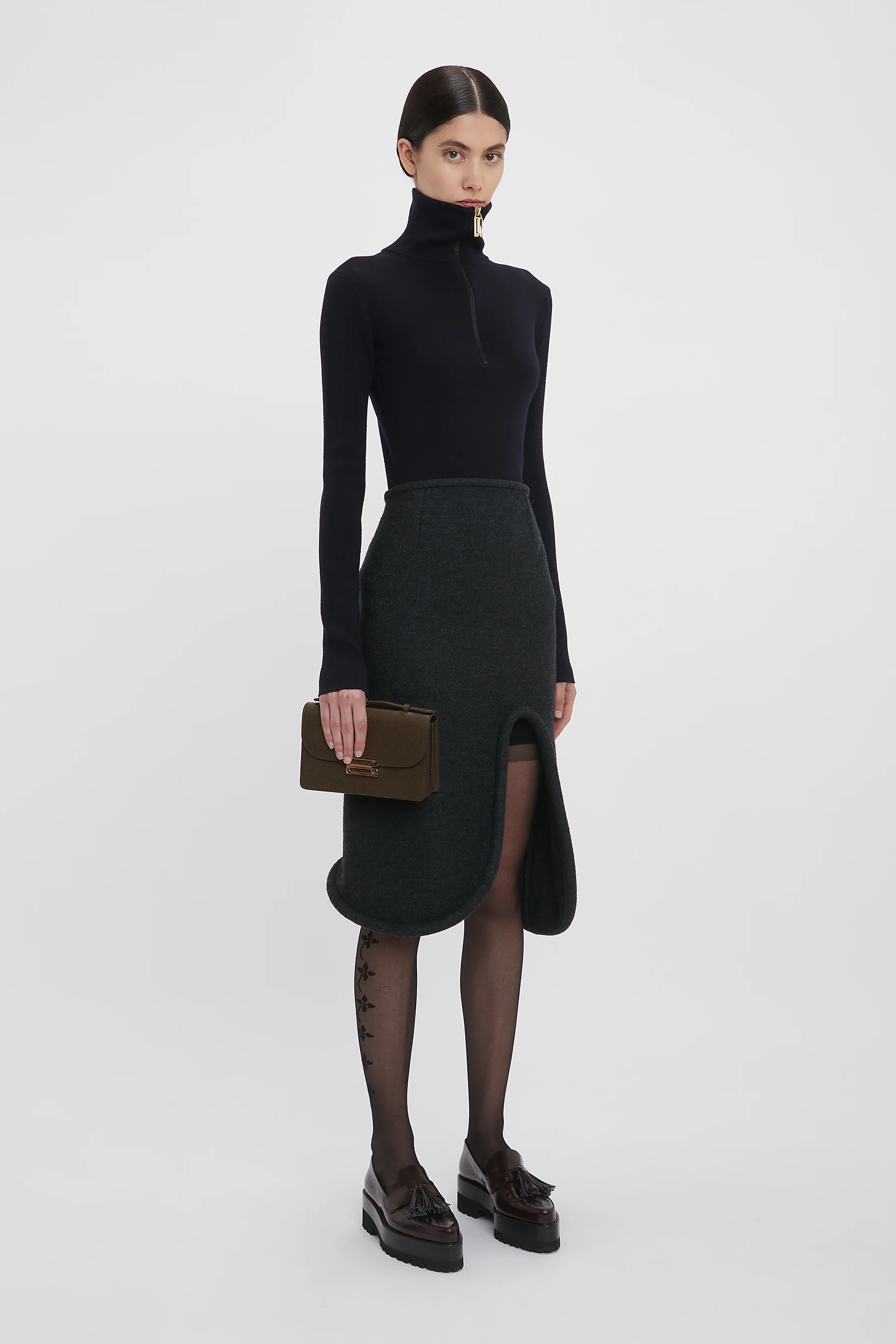 Padded Tube Detail Skirt In Charcoal - Image 5