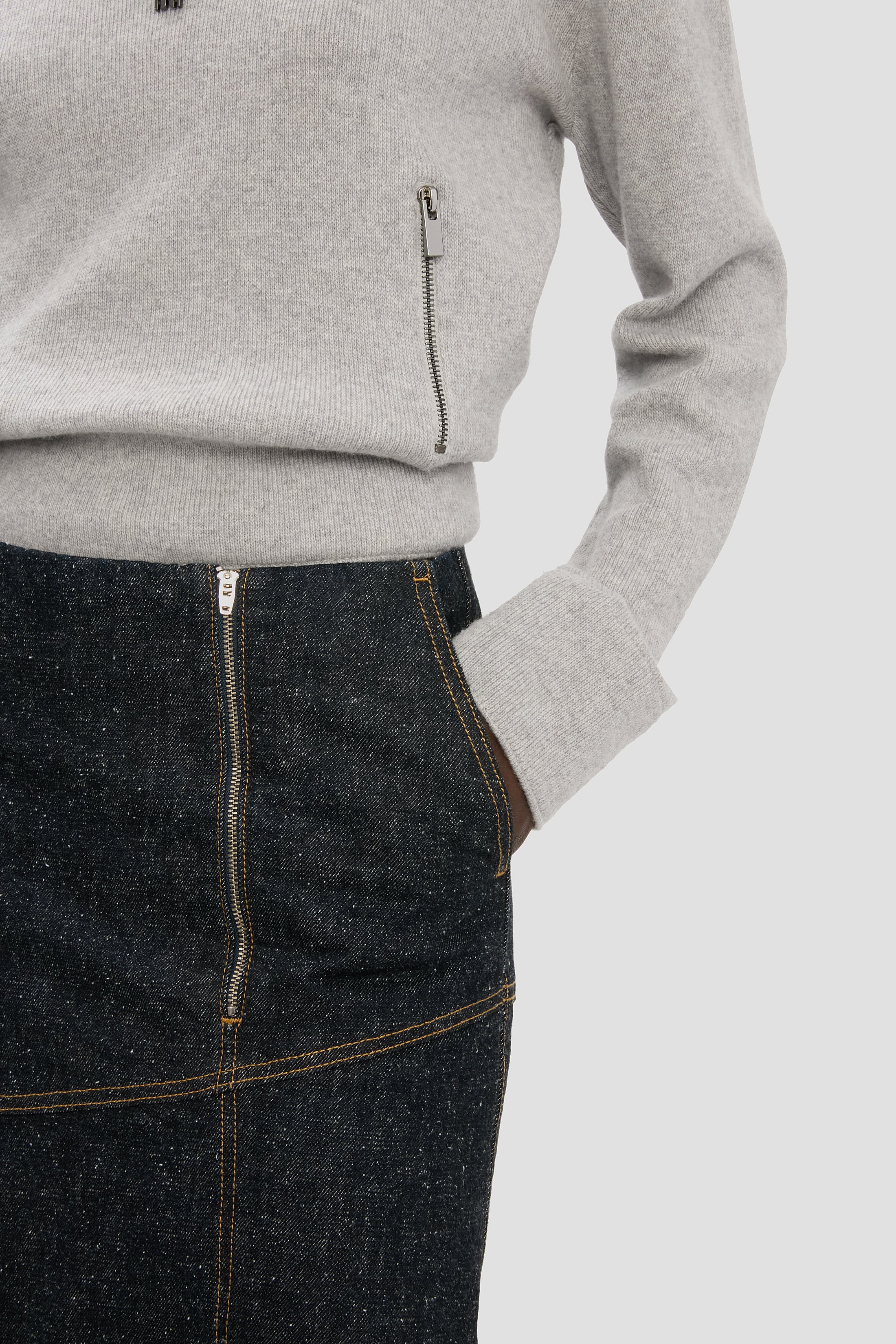Panelled Denim Midi Skirt In Indigo - Image 3