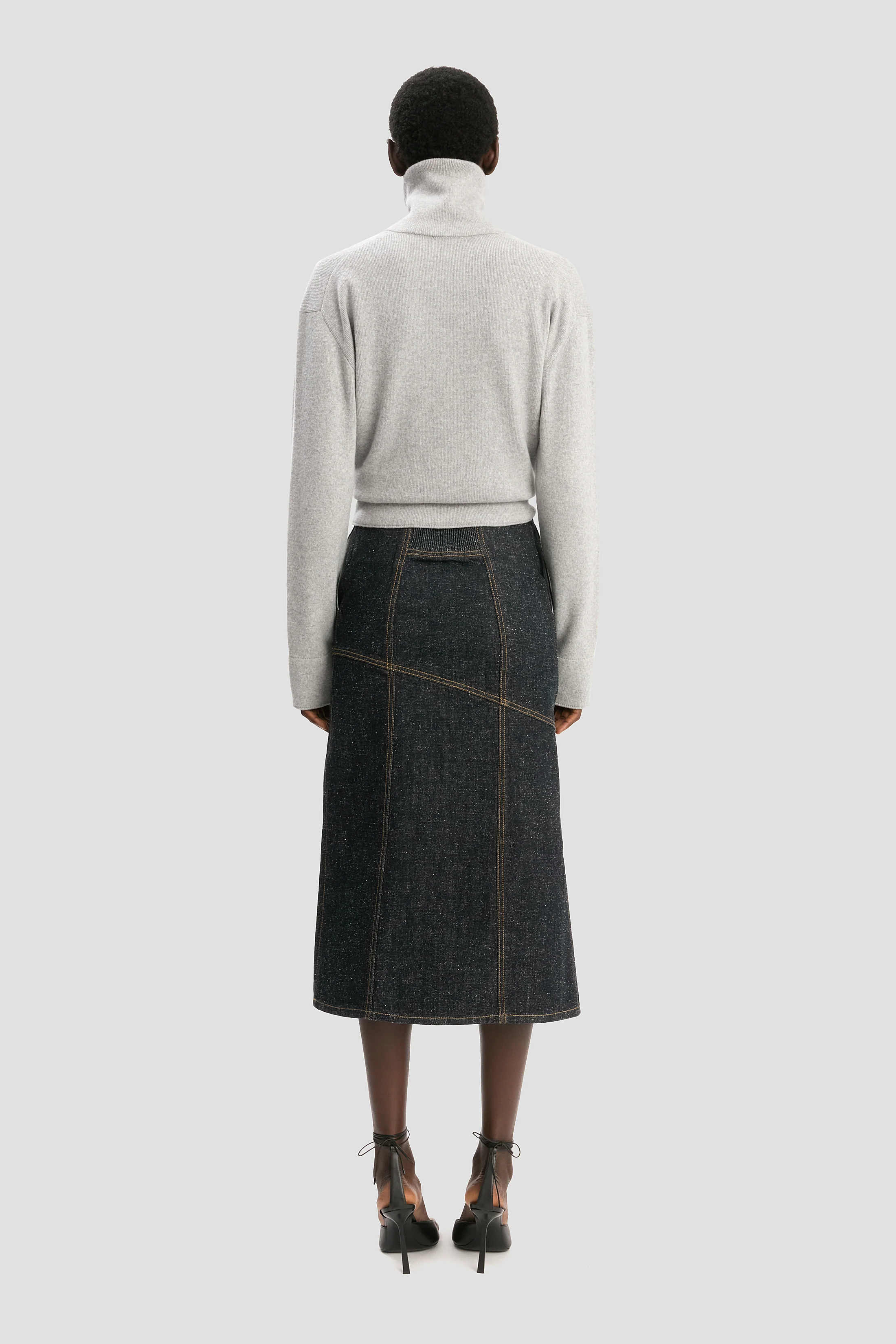 Panelled Denim Midi Skirt In Indigo - Image 4