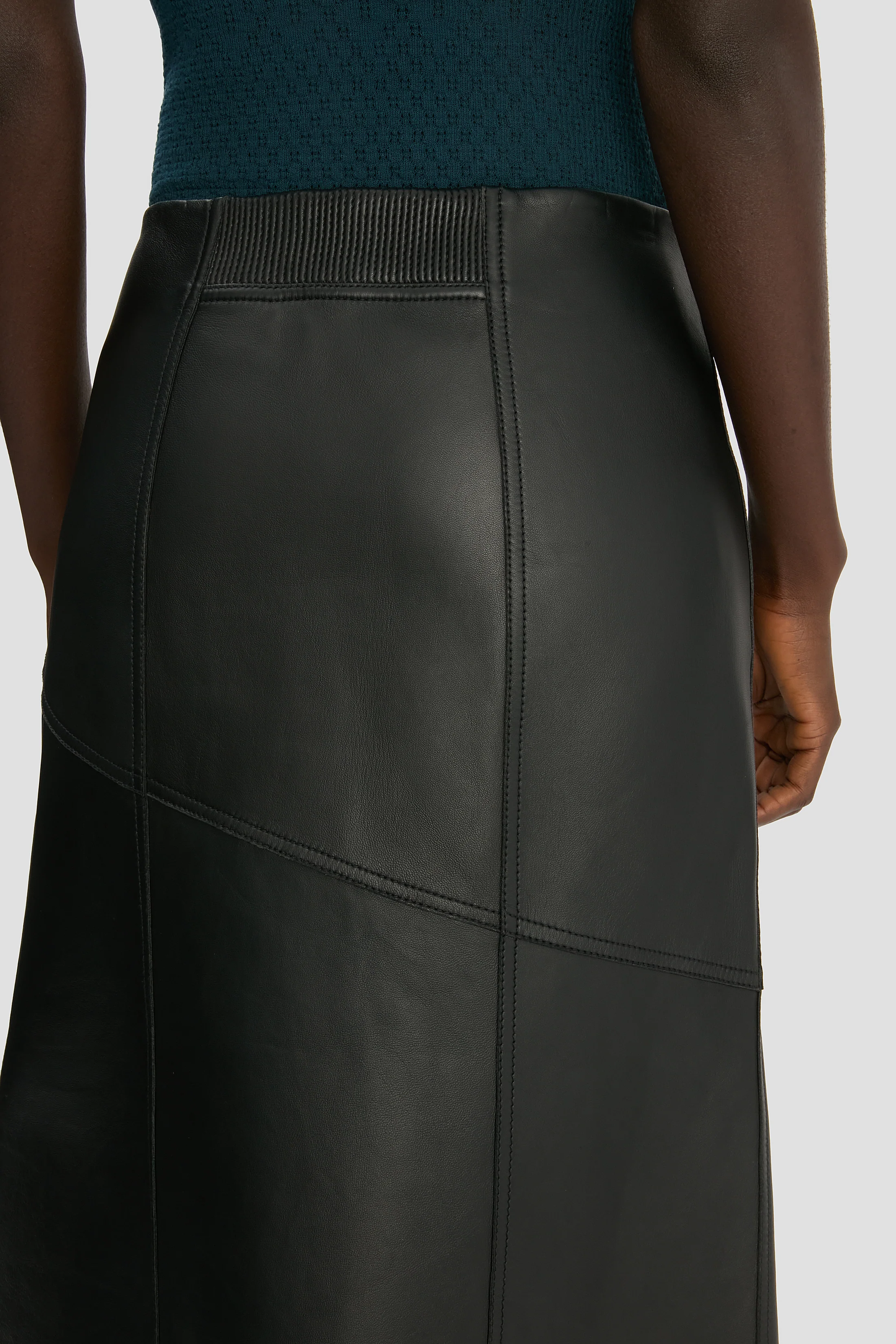 Panelled Leather Midi Skirt In Black - Image 3