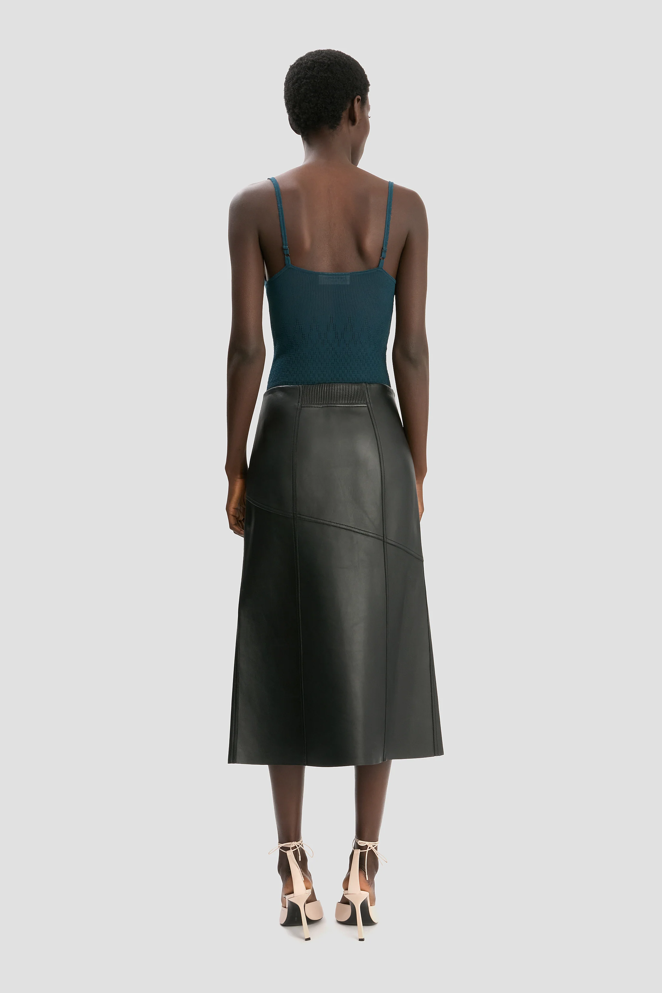 Panelled Leather Midi Skirt In Black - Image 4