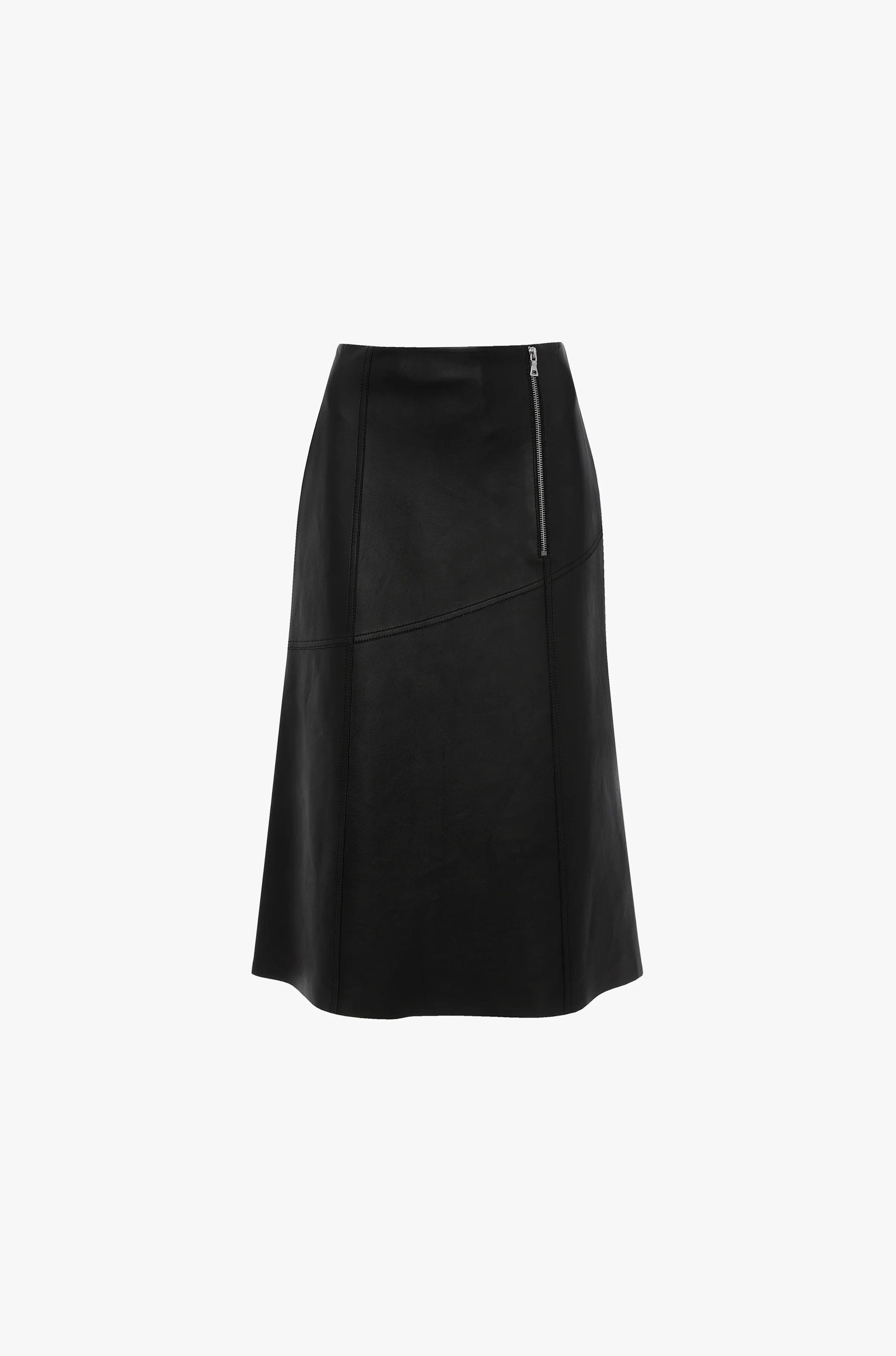 Panelled Leather Midi Skirt In Black - Image 6