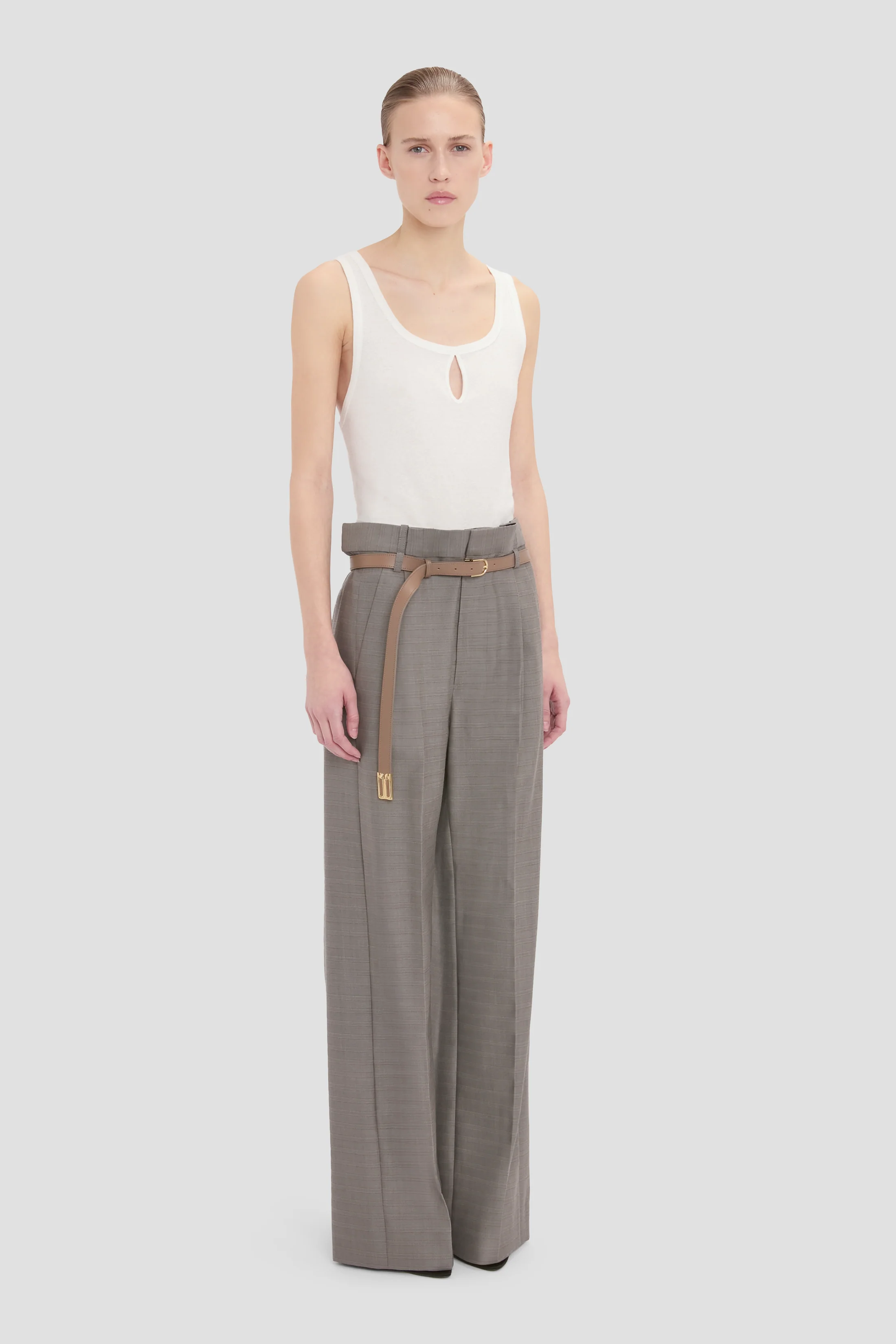 Pleated Waist Trouser In Nickel - Image 3