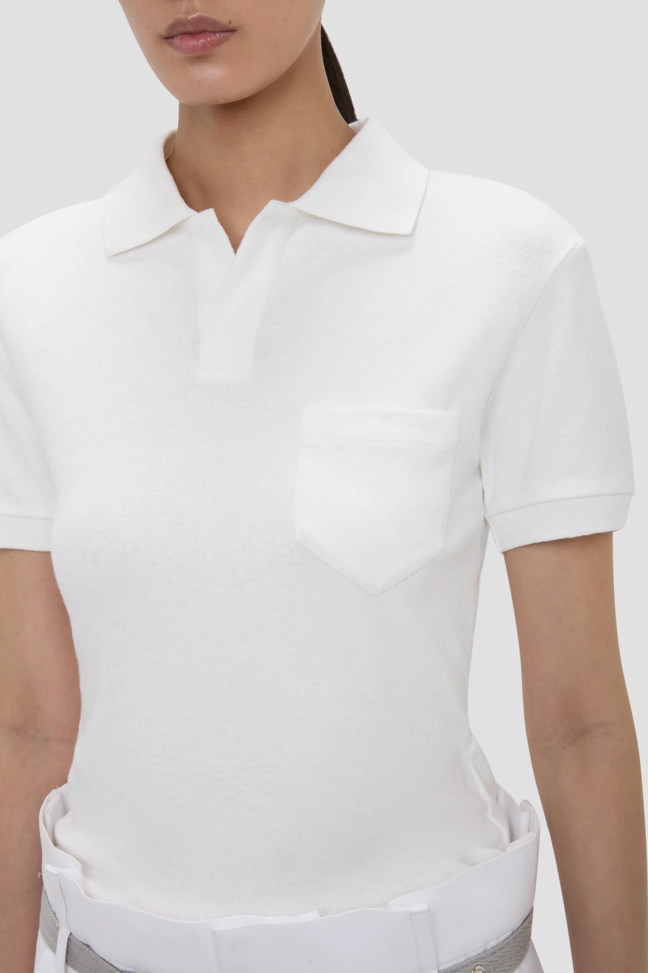 Polo Collar Top In White - Image 3