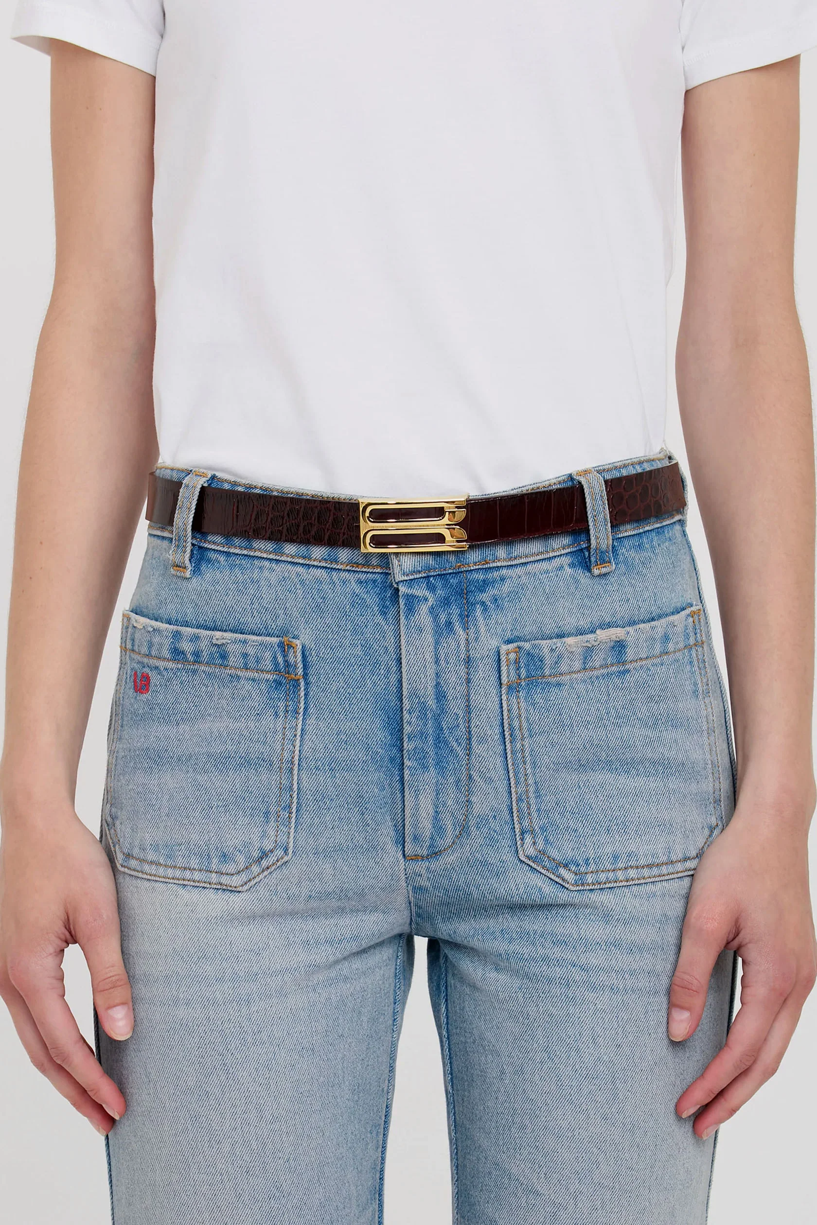 Dorian Belt In Dark Brown Croc Embossed Leather - Image 2