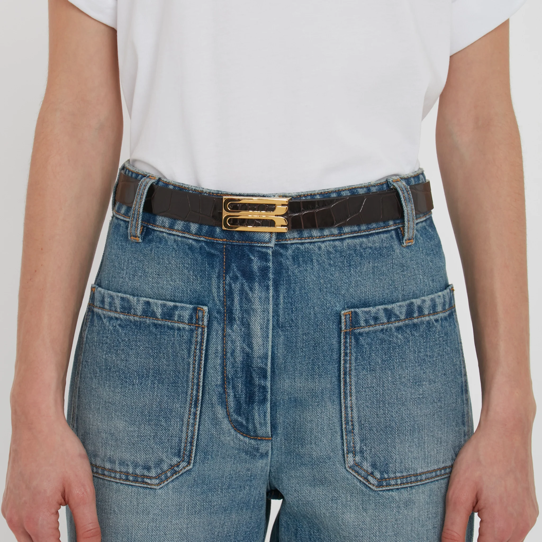 Dorian Belt In Espresso Croc Embossed Calf Leather - Image 4