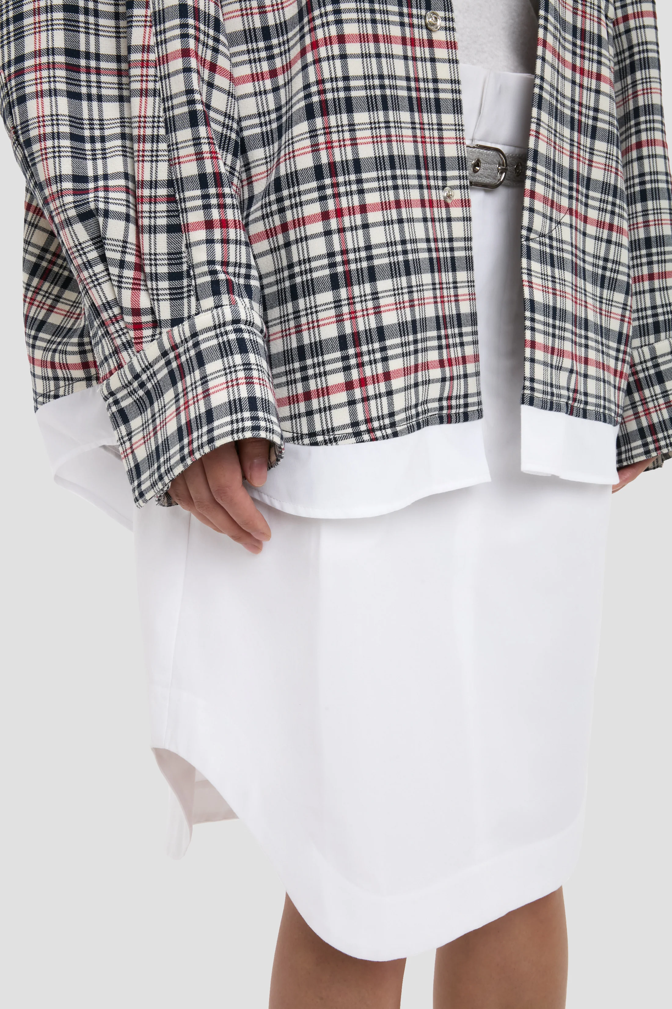 Relaxed Cocoon Shacket In Blue-Red Check - Image 4