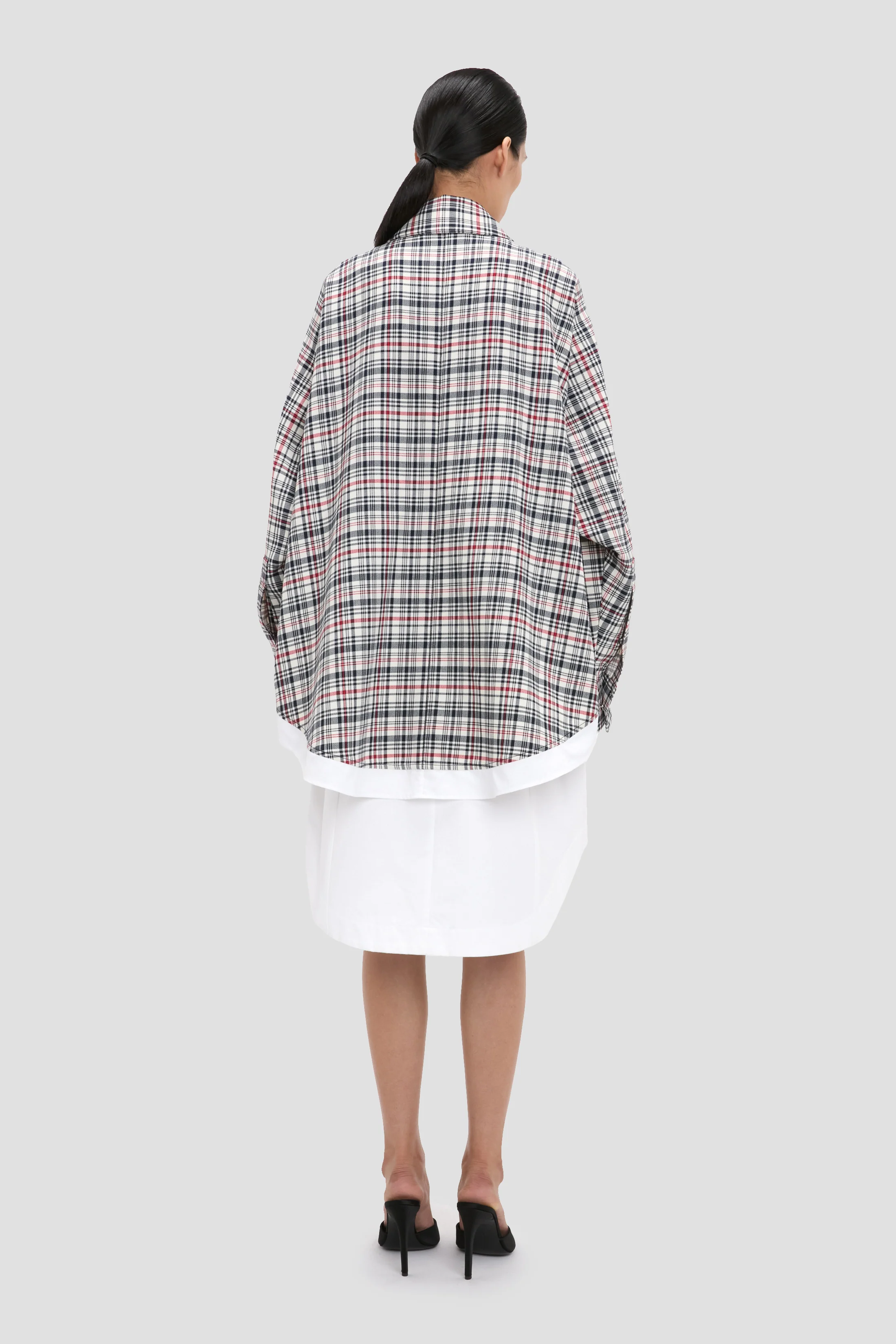Relaxed Cocoon Shacket In Blue-Red Check - Image 5