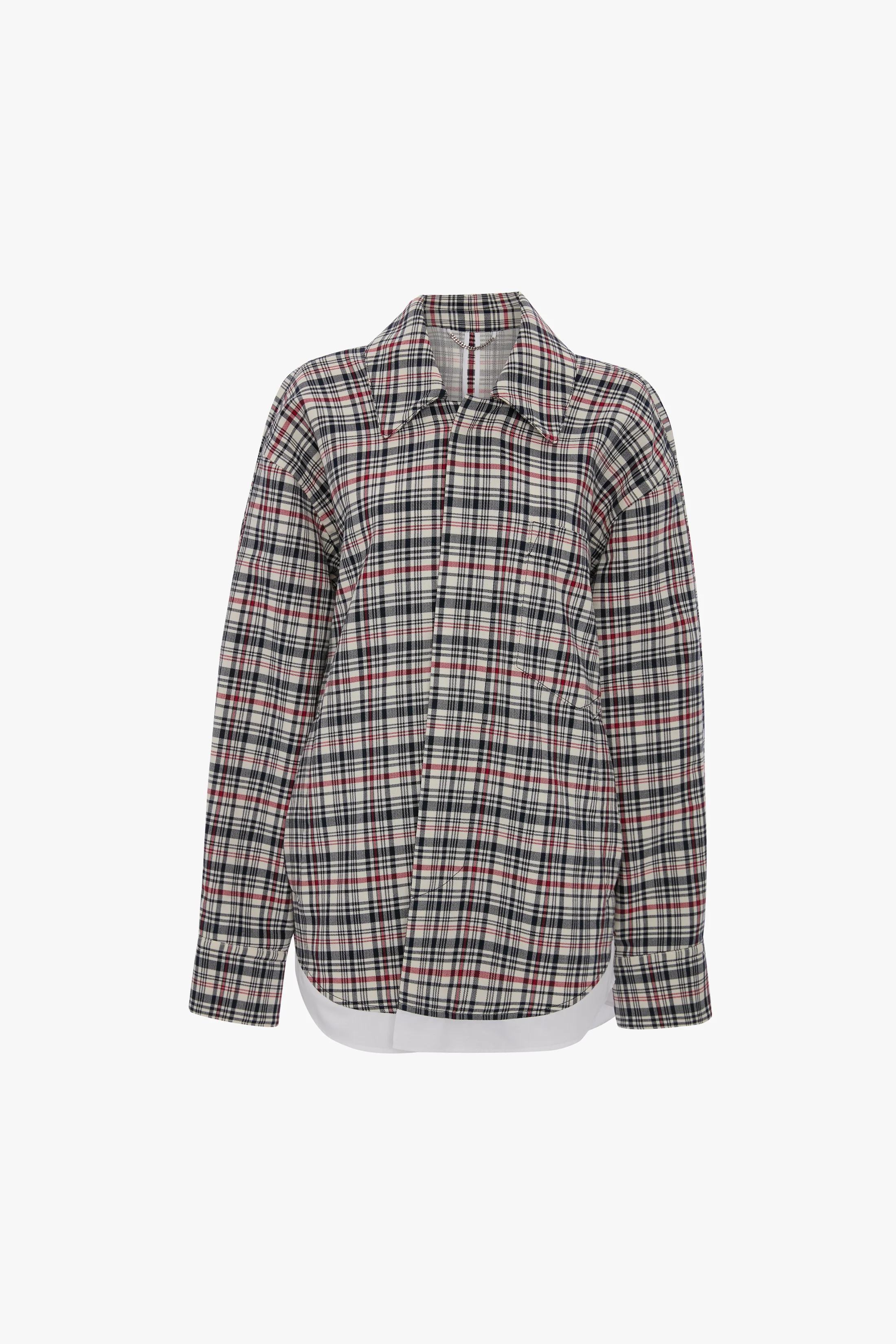 Relaxed Cocoon Shacket In Blue-Red Check - Image 6