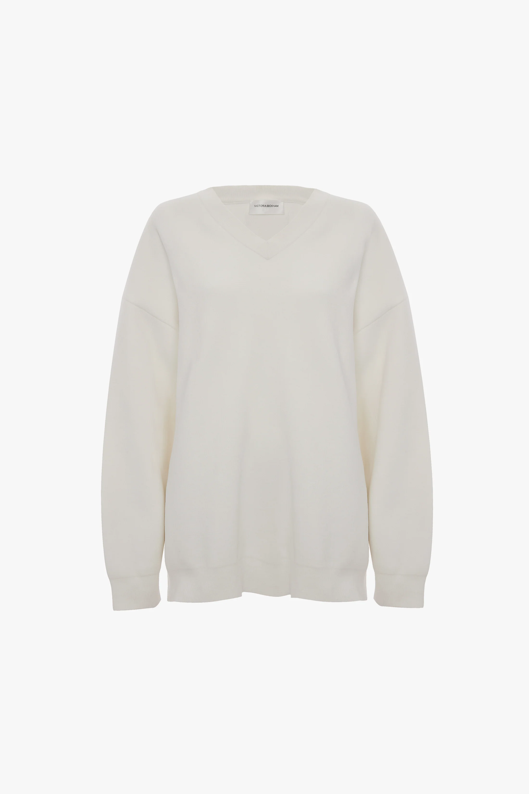 Relaxed Fit V-Neck Jumper In White - Image 5
