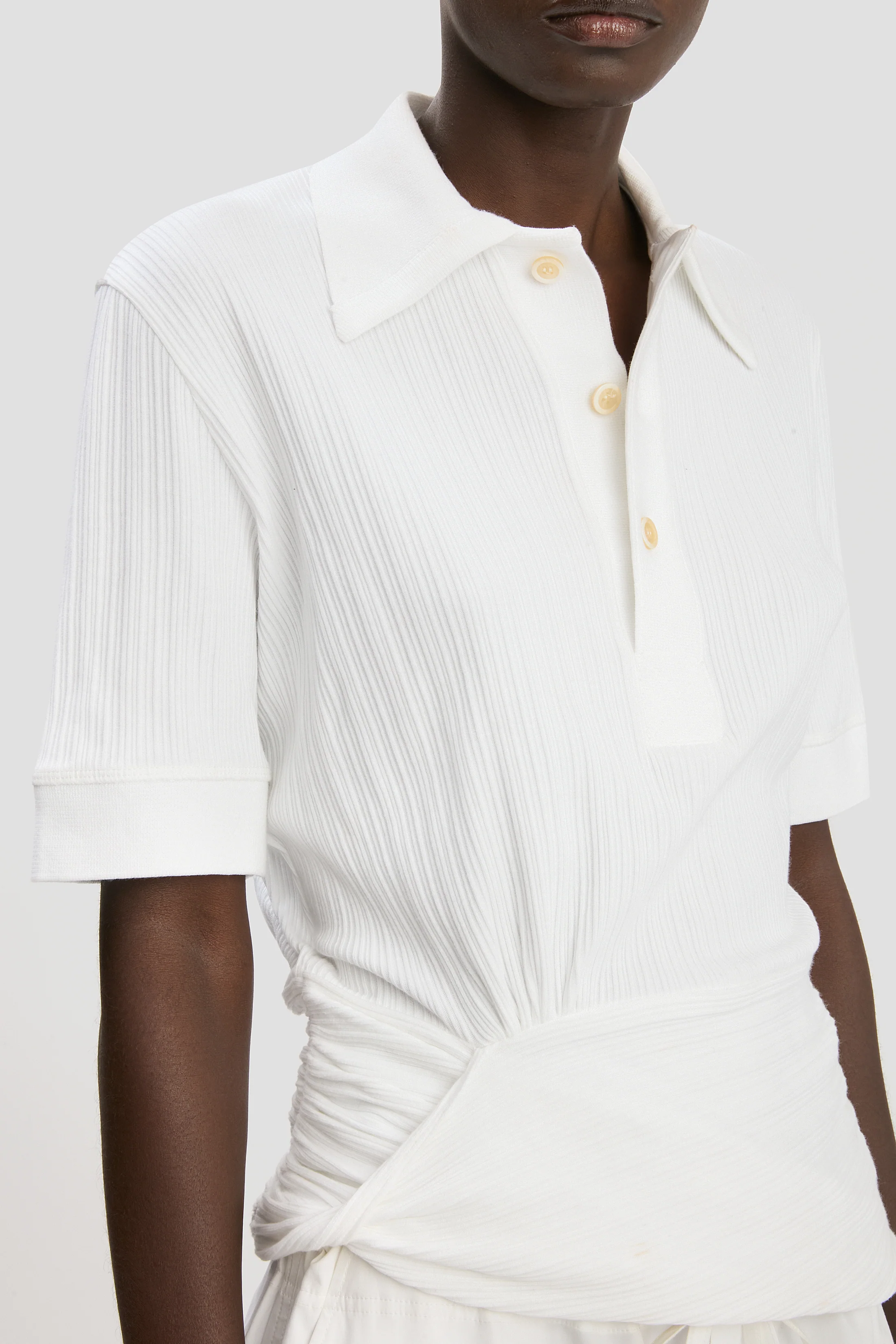 Twist Polo Top In White - Image 3