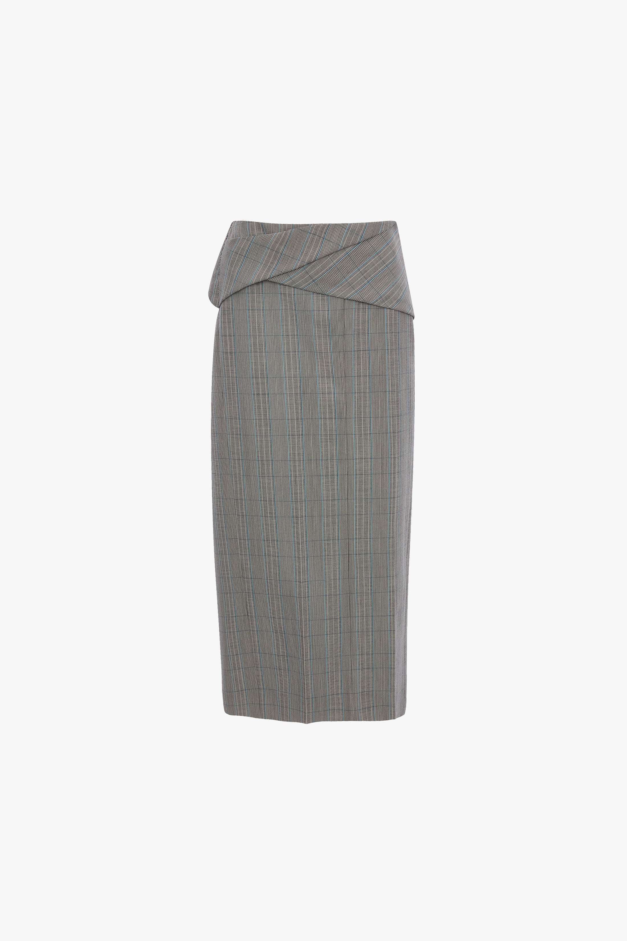 Wrap Skirt In Blue-Grey Check - Image 5